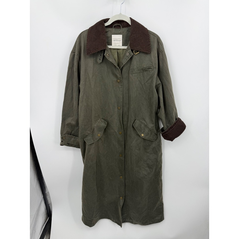 Avec Les Filles Barn Coat M Olive Green Contrast collar Corduroy Longline Jacket